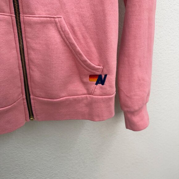 Aviator Nation 5 Stripe Pink Full Zip Hoodie Sweatshirt Womens size Small - Picture 3 of 5